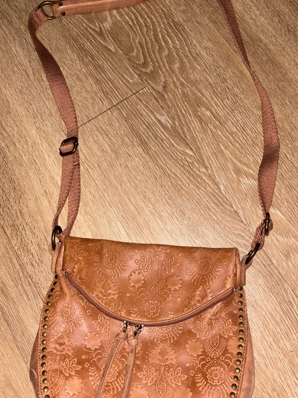 The Sak Silverlake Flap Crossbody Bag Tobacco Floral Embossed colorway c16